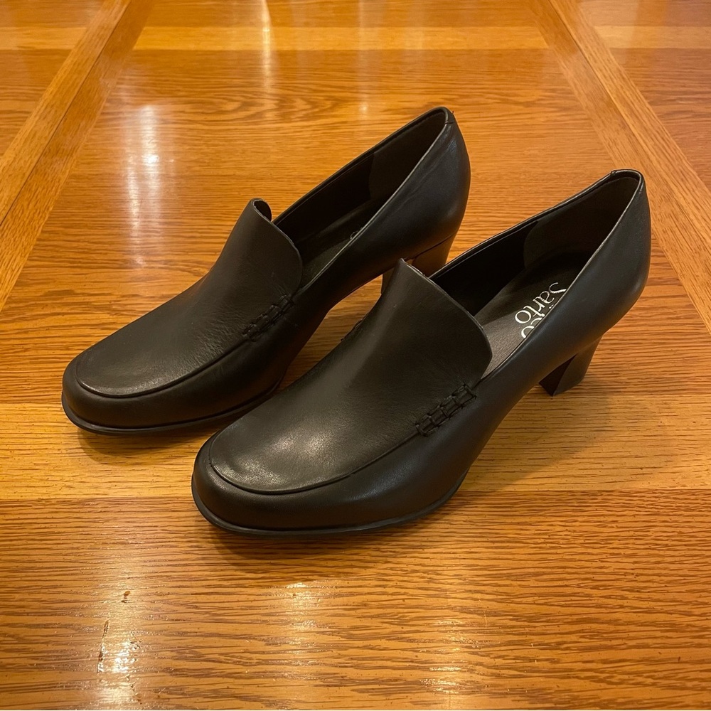 Franco Sarto Black Leather Loafers with Low Heel